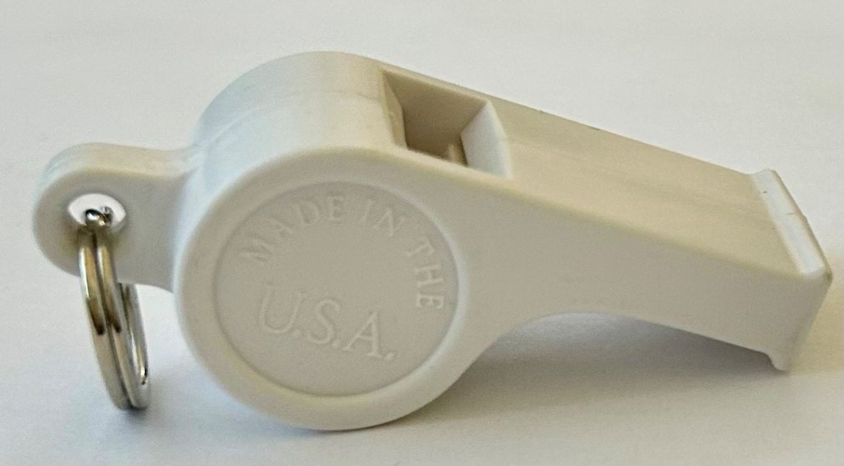 WHISTLE, WHITE PLASTIC POLICE WHISTLE.